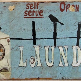 Laundry ξύλινος πίνακας χειροποίητος