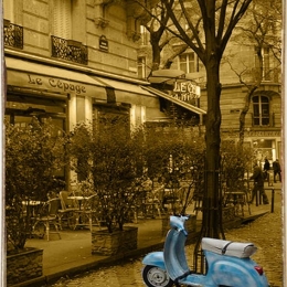 Blue vespa ξύλινος πίνακας χειροποίητος