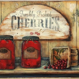 Cherries ξύλινος πίνακας χειροποίητος
