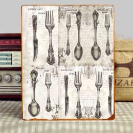 Vintage cutlery ρετρό ξύλινος πίνακας