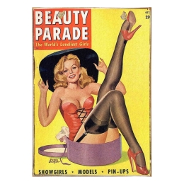 Retro ξύλινο πινακάκι με εξώφυλλο περιοδικού beauty parade pinups