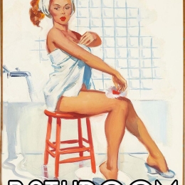 Ρετρό ξύλινο πινακάκι με pinup girl για το μπάνιο