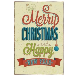 Merry Christmas and a happy New Year vintage Χριστουγεννιάτικο ξύλινο πινακάκι