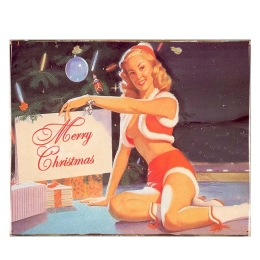 Christmas pin-up girl vintage Χριστουγεννιάτικο ξύλινο πινακάκι