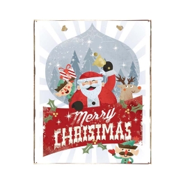 Santa Merry Christmas vintage Χριστουγεννιάτικο ξύλινο πινακάκι
