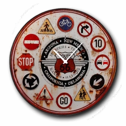 Route 66 ρολόι τοίχου ξύλινο χειροποίητο στρογγυλό