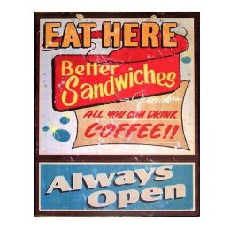 Πινακάκι διακοσμητικό eat here πάντα ανοιχτό 20x25 εκ
