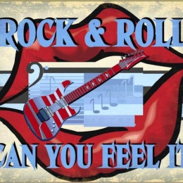 Ρετρό πίνακας χειροποίητος rock and roll can you feel it 25x20 εκ
