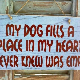 Πίνακας χειροποίητος με επιγραφή my dog fills a place in my heart 26x13 εκ