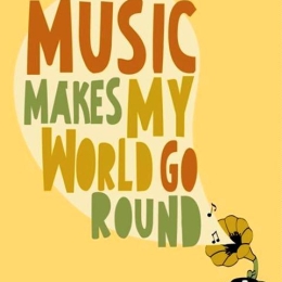 Πίνακας χειροποίητος music makes my world go round