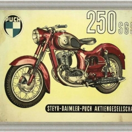 Vintage έγχρωμος πίνακας χειροποίητος με ρετρό μοτοσυκλέτα