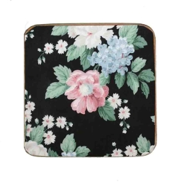 Σουβέρ ξύλινo χειροποίητo black floral 