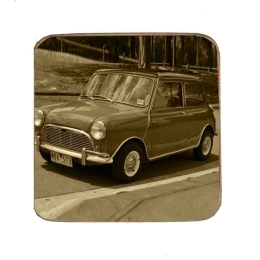 Σουβέρ ξύλινo χειροποίητo Mini Cooper retro
