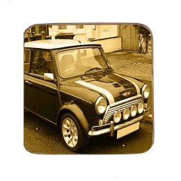 Σουβέρ ξύλινo χειροποίητo vintage Mini Cooper