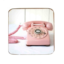 Σουβέρ ξύλινo χειροποίητo retro pink phone