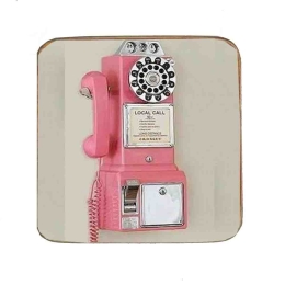 Σουβέρ ξύλινo χειροποίητo retro phone pink