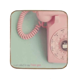 Σουβέρ ξύλινo χειροποίητo pink phone I love you