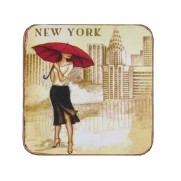 Σουβέρ ξύλινo χειροποίητo New York lady