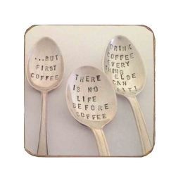 Σουβέρ ξύλινo χειροποίητo spoons and coffee