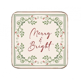Merry and bright χειροποίητο χριστουγεννιάτικο σουβέρ 9.5x9.5 εκ