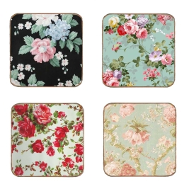 Σουβέρ ξύλινα χειροποίητα floral σετ 4 τεμάχια