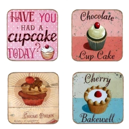 Σουβέρ ξύλινα χειροποίητα cupcakes σετ 4 τεμάχια