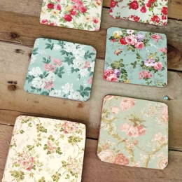 Σουβέρ χειροποίητα ξύλινα floral σετ 6 τεμάχια