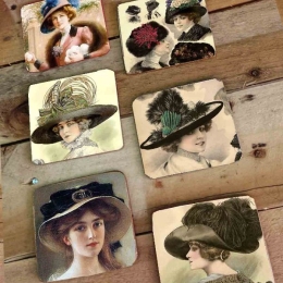 Σουβέρ ξύλινα χειροποίητα retro hats σετ 6 τεμάχια