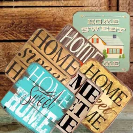 Σουβέρ ξύλινα χειροποίητα home sweet home σετ 6 τεμάχια