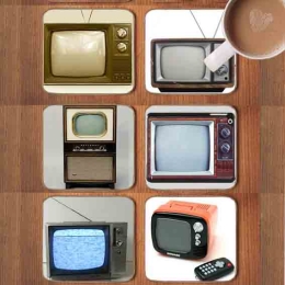Σουβέρ ξύλινα χειροποίητα retro tv σετ 6 τεμάχια