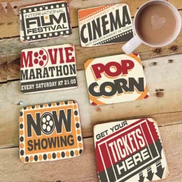 Σουβέρ ξύλινα χειροποίητα movies cinema σετ έξι τεμαχίων