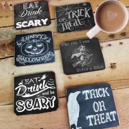 Halloween ξύλινα χειροποίητα σουβέρ σετ των έξι τεμαχίων