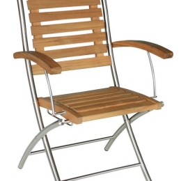 Teak ξύλινη πτυσσόμενη πολυθρόνα χαμηλής πλάτης με ανοξείδωτο σκελετό 58x57x96 εκ