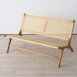 Natural teakwood Revio ξύλινο παγκάκι με επένδυση ρατάν στο κάθισμα σε φυσική απόχρωση 120x78x69 εκ