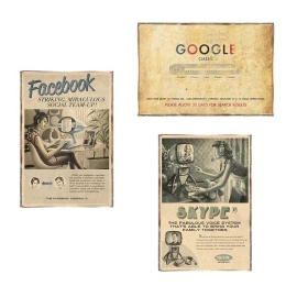 Vintage Internet σετ τριών τεμαχίων από ξύλινους χειροποίητους πίνακες