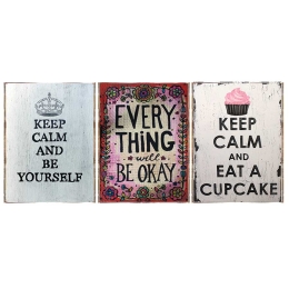Keep calm σετ τριών τεμαχίων από ξύλινους χειροποίητους πίνακες