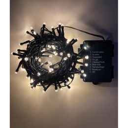 100 LED λαμπάκια μπαταρίας με πρόγραμμα σε πράσινο καλώδιο IP44 και θερμό λευκό φως 5μ