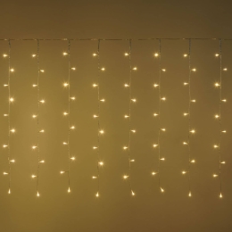 150 LED λαμπάκια επεκτεινόμενη κουρτίνα με διάφανο καλώδιο IP44 και θερμό λευκό φως 200x100 εκ