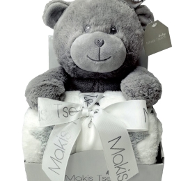 Makis Tselios Home Κουβέρτα Αγκαλιάς &amp; Λίκνου Toys Grey 80x110cm 2τμχ με Ζωάκι