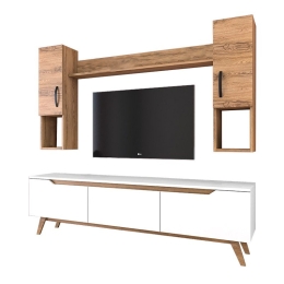 Σύνθετο σαλονιού Kalax pakoworld λευκό-καρυδί 180x35x48,5εκ