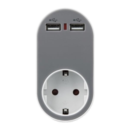 ΑΝΤΑΠΤΟΡΑΣ ΣΟΥΚΟ ΜΕ 2 USB ΓΚΡΙ, ΜΕ ΠΡΟΣΤΑΣΙΑ ΥΠΕΡΤΑΣΗΣ & ΠΑΙΔΙΚΗ ΠΡΟΣΤΑΣΙΑ - EUROLAMP