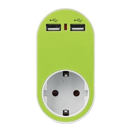 ΑΝΤΑΠΤΟΡΑΣ ΣΟΥΚΟ ΜΕ 2 USB ΠΡΑΣΙΝΟ, ΜΕ ΠΡΟΣΤΑΣΙΑ ΥΠΕΡΤΑΣΗΣ & ΠΑΙΔΙΚΗ ΠΡΟΣΤΑΣΙΑ - EUROLAMP