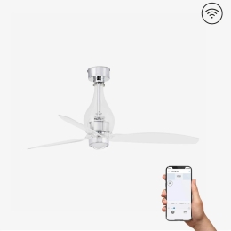 Ανεμιστήρας Οροφής Mini Eterfan 33382WP-9 Smart Fan Με Φως Led 16W 3000K Και Τηλεχειριστήριο D128cm Shiny Chrome Faro Barcelona