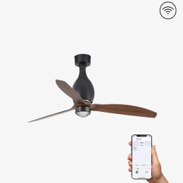 Ανεμιστήρας Οροφής Mini Eterfan 32028WP-10 Smart Fan Με Φως Led 16W 3000K Και Τηλεχειριστήριο D128cm Matt Black-Walnut Faro Barcelona