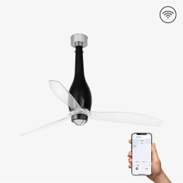 Ανεμιστήρας Οροφής Eterfan 32002WP-10 Smart Fan Με Φως Led 16W 3000K Με Τηλεχειριστήριο D128cm Shiny Black-Transparent Faro Barcelona