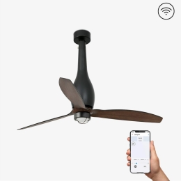 Ανεμιστήρας Οροφής Eterfan 32004WP-10 Smart Fan Με Φως Led 16W 3000K Και Τηλεχειριστήριο D128cm Matt Black-Walnut Faro Barcelona