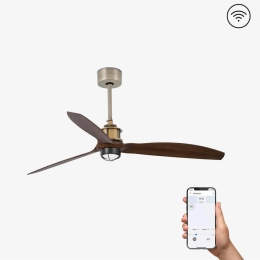 Ανεμιστήρας Οροφής Justfan 33398WP-10 Smart Fan Με Φως Led 16W 3000K Και Τηλεχειριστήριο D128cm Old Gold - Walnut Faro Barcelona