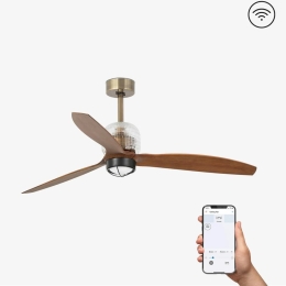 Ανεμιστήρας Οροφής Decofan 33398DWP-10 Smart Fan Με Φως Led 16W 3000K Και Τηλεχειριστήριο D128cm Old Gold - Walnut Faro Barcelona