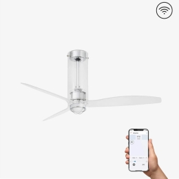 Ανεμιστήρας Οροφής Tube 33374WP-9 Smart Fan Με Φως Led 16W 3000K Και Τηλεχειριστήριο D128cm Shiny Chrome-Transparent Faro Barcelona