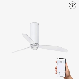 Ανεμιστήρας Οροφής Tube 32034WP-9 Smart Fan Με Φως Led 16W 3000K Και Τηλεχειριστήριοο D128cm Matt White-Transparent Faro Barcelona